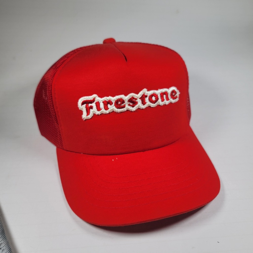 Vintage Red Firestone Patch Snapback Trucker Hat
